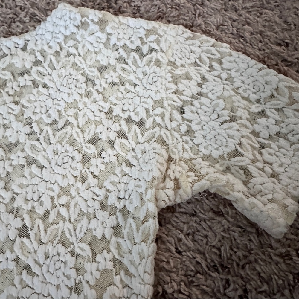 Vintage Jonden Light Yellow Floral Lace Mesh Baby Tee Women’s Size Small Spring - Picture 12 of 13